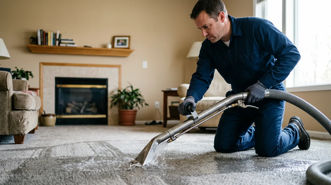 Water damage restoration technician working near Hemet, CA